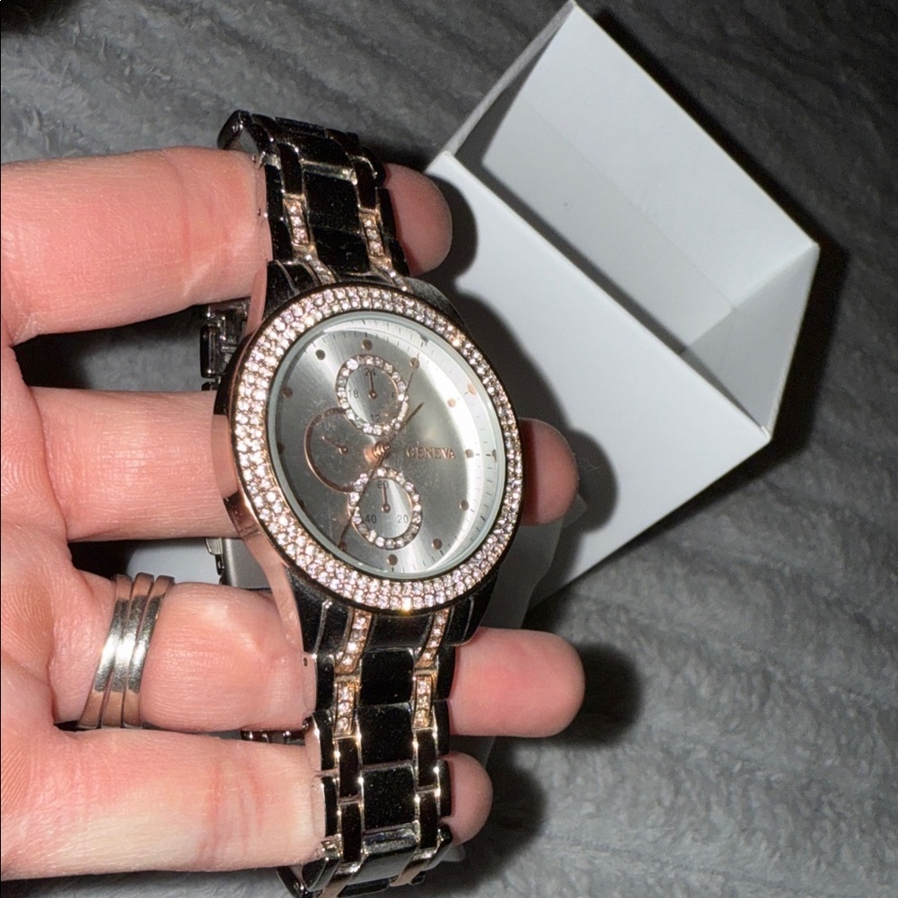 Geneva Silver and Rose Gold Women's Watch - Picture 9 of 11